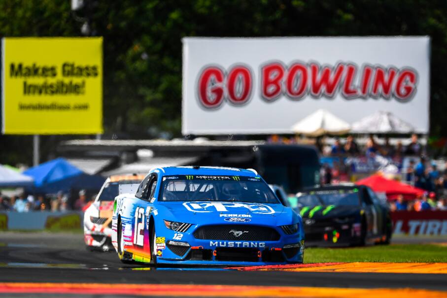 Team Penske's Ryan Blaney had to start from the back in NASCAR Cup Series action at Watkins Glen. Team Penske's Ryan Blaney had to start from the back in NASCAR Cup Series action at Watkins Glen.